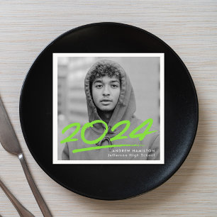 Modern Dashed 2025 Lime Green Photo Graduation Napkins