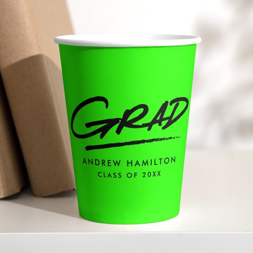 Modern Dashed Grad Lime Green Graduation Paper Cups