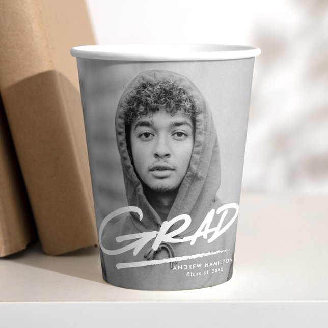 Modern Dashed Grad Photo Graduation Paper Cups (Creator Uploaded)