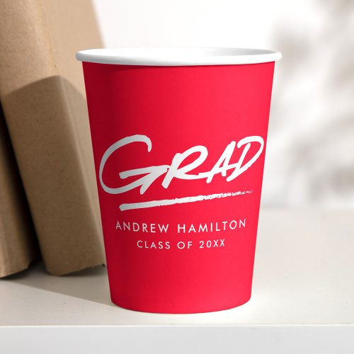 Modern Dashed Grad Red Graduation Paper Cups