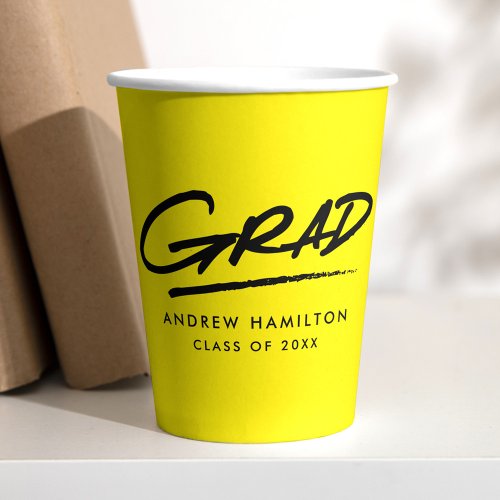 Modern Dashed Grad Yellow Graduation Paper Cups