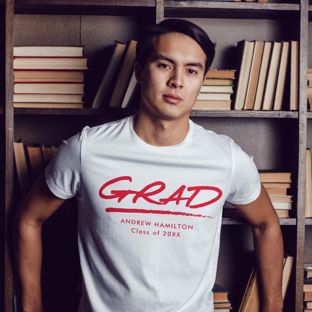 Modern Dashed Red Grad Personalized Graduation T-Shirt (Creator Uploaded)