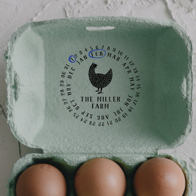 Modern Date & Chicken Farm Name Personalized Egg Self-inking Stamp (Rubber Stamp Mock-up)