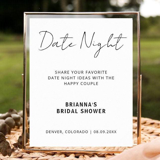 Modern Date Night Ideas Minimalist Bridal Shower Poster (Creator Uploaded)