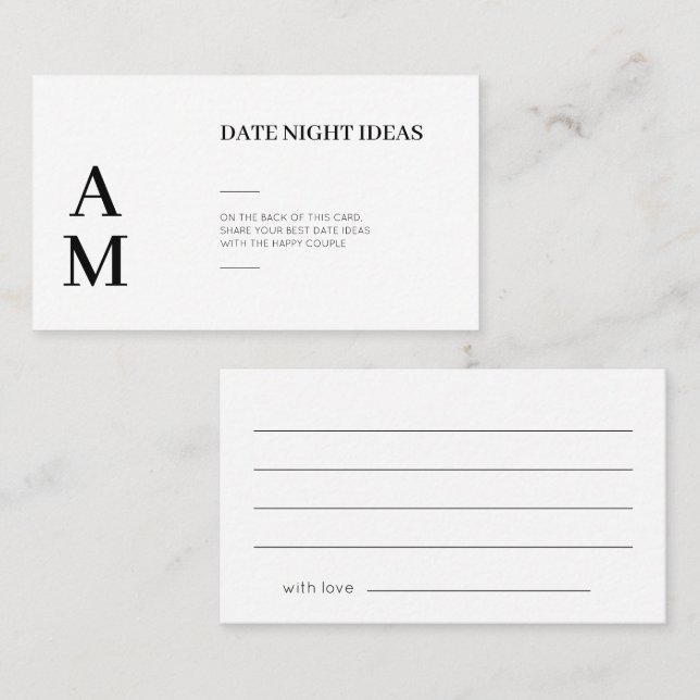 Modern Date Night Ideas Wedding Cards (Front/Back)