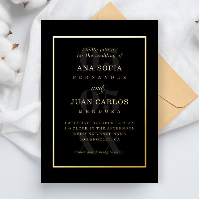 Modern Date Photo & Monogram Frame Elegant Real  Foil Invitation (Creator Uploaded)