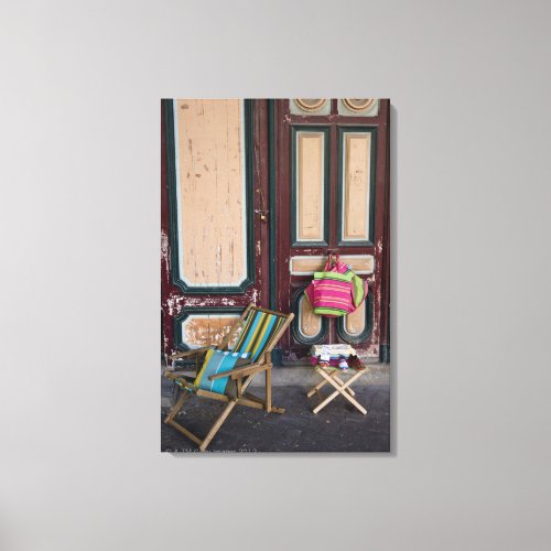 Modern day deck chairs and beach bags for sale canvas print