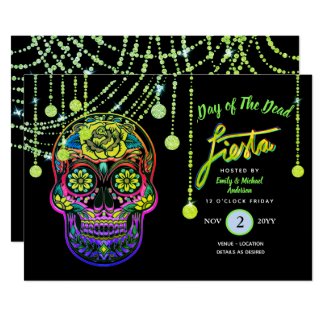 Modern Day of The Dead Fiesta Invites Sugar Skull