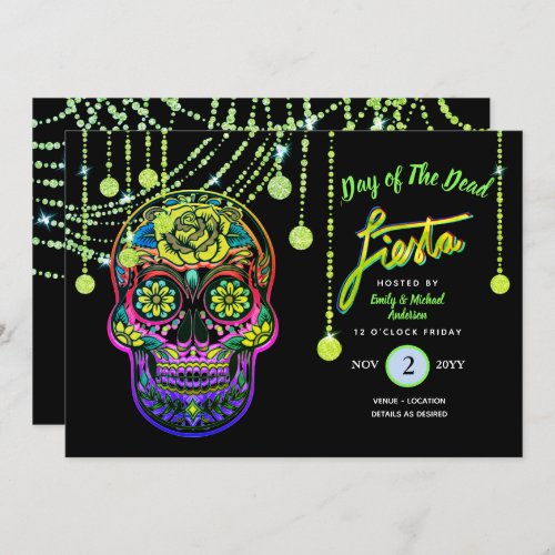 Modern Day of The Dead Fiesta Invites Sugar Skull