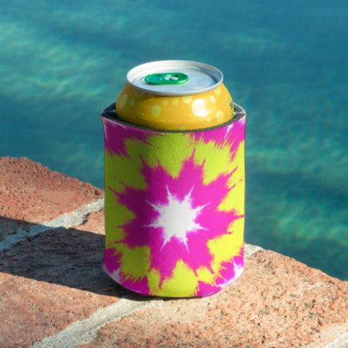 Modern Dazzle Rose Green Yellow Tie Dye Can Cooler