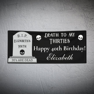 Modern Death to My 30s Black 40th Birthday Party Banner