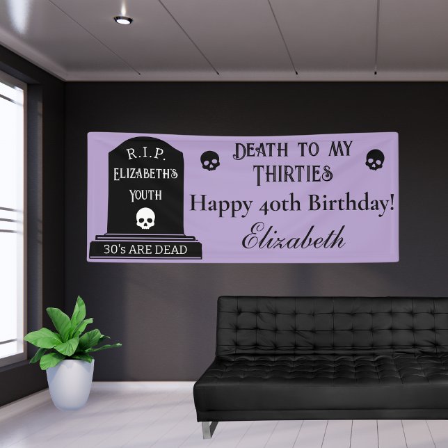 Modern Death to My 30s Purple 40th Birthday Party Banner (Creator Uploaded)
