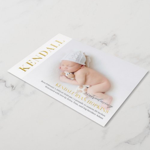 Modern Debut Foil Baby Birth Announcement