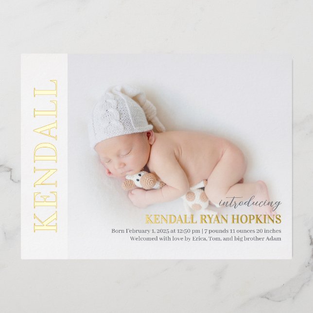 Modern Debut Foil Baby Birth Announcement Postcard (Front)