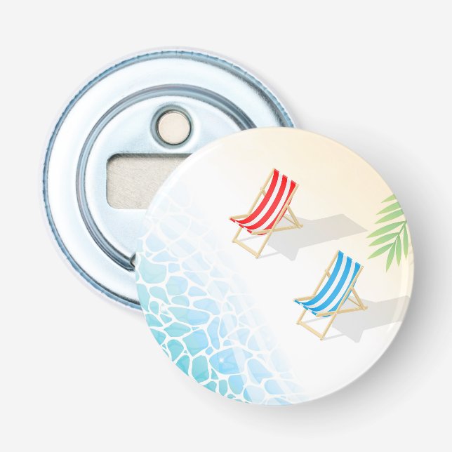 Modern Deckchairs at Seaside Art Bottle Opener (Front)