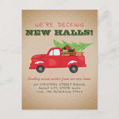 Modern Decking New Halls Red Truck Holiday Moving Announcement Postcard