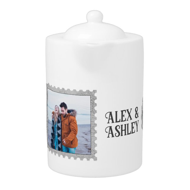 Modern Deco Art Custom 3 Three Photo Gift Teapot (Front)