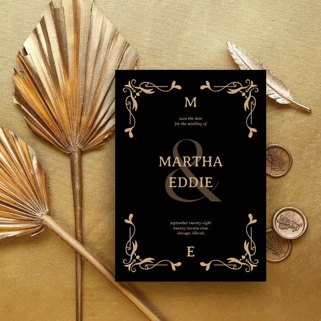 Modern Deco | Black and Gold Photo Back Wedding Save The Date (Creator Uploaded)