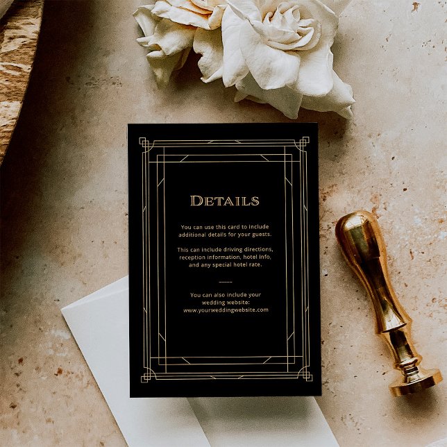 Modern Deco | Black and Gold Wedding Guest Details Enclosure Card (Creator Uploaded)