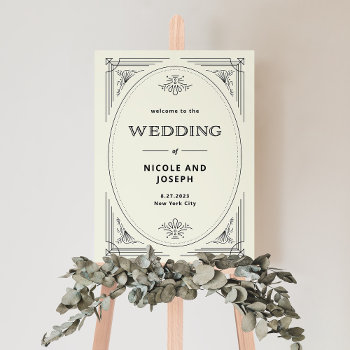 Modern Deco | Black And Ivory Wedding Welcome Foam Board by Customize_My_Wedding at Zazzle