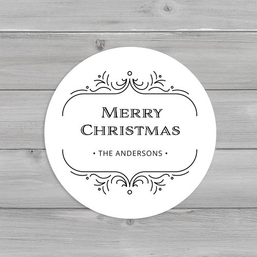Modern Deco  Black and White Merry Christmas Classic Round Sticker