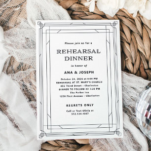 Modern Deco   Black and White Rehearsal Dinner Invitation