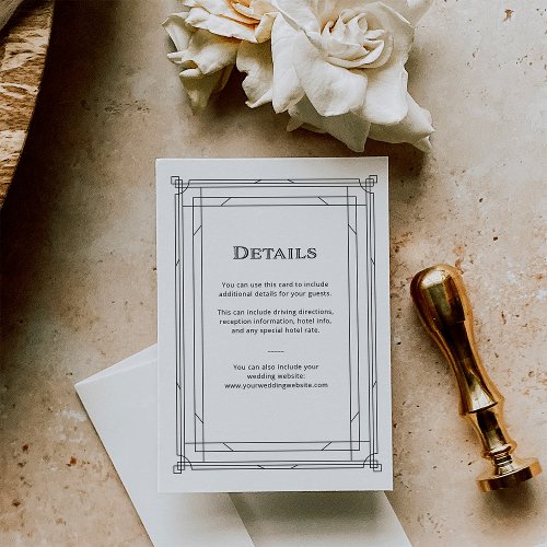 Modern Deco Black and White Wedding Guest Details Enclosure Card