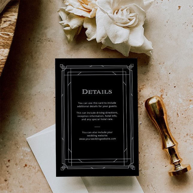 Modern Deco Black and White Wedding Guest Details Enclosure Card (Creator Uploaded)