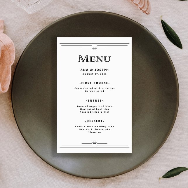Modern Deco | Black and White Wedding Menu Flyer (Creator Uploaded)