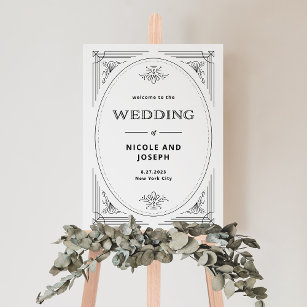 Modern Deco   Black and White Wedding Welcome Foam Board