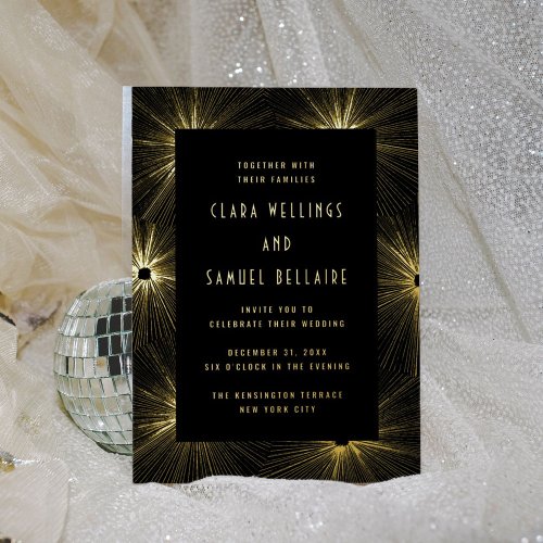 Modern Deco Black Wedding Gold Foil Invitation