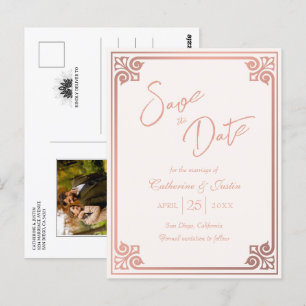 Modern Deco Blush Pink Peacock Photo Save The Date Postcard