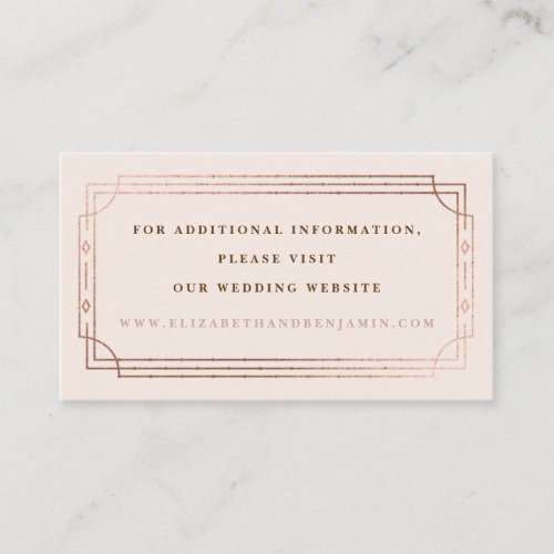 Modern Deco Blush Pink Rose Gold Wedding Website Enclosure Card