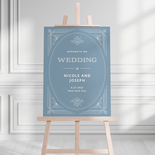 Modern Deco  Dusty Blue and White Wedding Welcome Foam Board