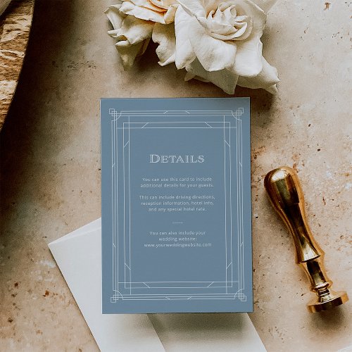 Modern Deco  Dusty Blue Wedding Guest Details Enclosure Card
