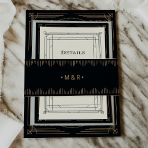 Modern Deco | Elegant Black and Faux Gold Wedding Invitation Belly Band