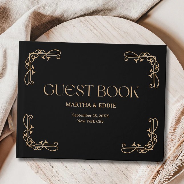 Modern Deco | Elegant Black and Gold Wedding Guest Book (Creator Uploaded)