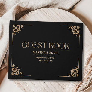 Modern Deco   Elegant Black and Gold Wedding Guest Book
