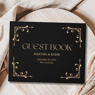 Modern Deco   Elegant Black and Gold Wedding Guest Book