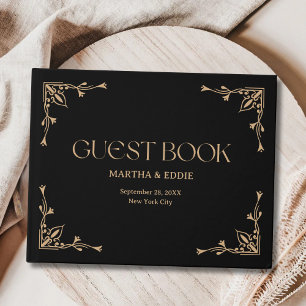 Modern Deco   Elegant Black and Gold Wedding Guest Book