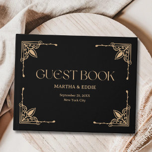 Modern Deco   Elegant Black and Gold Wedding Guest Book