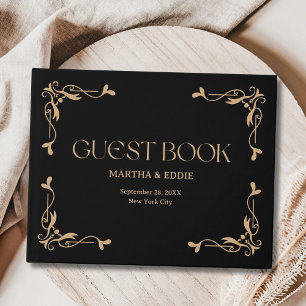Modern Deco   Elegant Black and Gold Wedding Guest Book