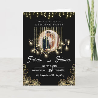 Modern Deco Elegant Black and gold Wedding Invitat Invitation