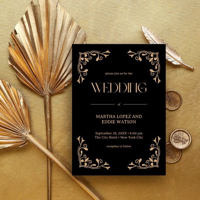 Modern Deco | Elegant Black and Gold Wedding Invitation (Creator Uploaded)