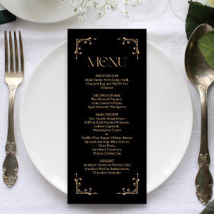 Modern Deco   Elegant Black and Gold Wedding Menu