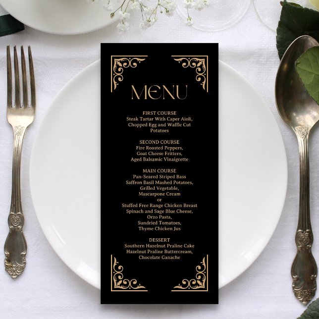 Modern Deco | Elegant Black and Gold Wedding Menu (Creator Uploaded)