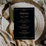 Modern Deco | Elegant Black and Gold Wedding Menu Flyer<br><div class="desc">This glamorous wedding menu features a modern spin on classic art deco. Ornate,  faux gold look geometric borders and ornamentation decorate an elegant dark onyx black background for a dramatic,  vintage 1920's dinner menu look.</div>