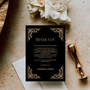 Modern Deco Elegant Black and Gold Wedding Thank You Card