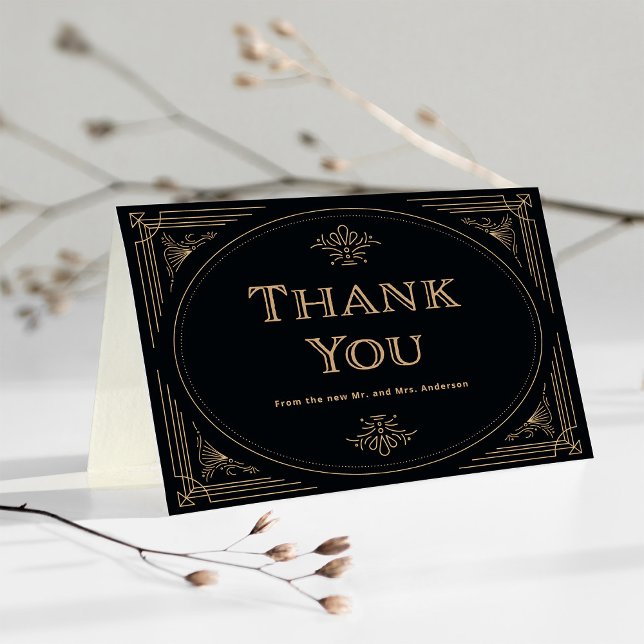 Modern Deco | Elegant Black and Gold Wedding Thank You Card (Creator Uploaded)