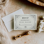 Modern Deco | Elegant Black and Ivory Wedding RSVP Card<br><div class="desc">These glamorous wedding rsvp response cards feature a modern spin on classic art deco. An ornate,  black geometric frame and ornamentation decorate an elegant ivory background for a dramatic,  vintage wedding look.</div>